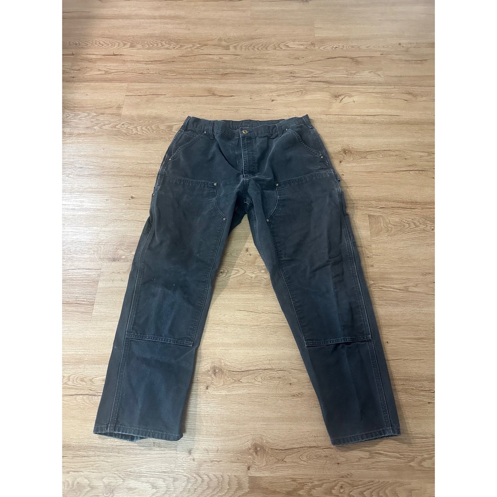 Carhartt Double Knee Pants Mens 38x30 Black Faded Duck Canvas Carpenter Workwear